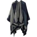 Miniatyrbillede 1 af 5: Vinter Sjal Wraps Poncho Cape - Dame Varm Åben Front Trykt Reversible
