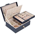 Miniatyrbillede 4 af 6: Smykkeboks Organizer til Halskæder, Øreringe, Armbånd, Ringe, Stor PU Læder Smykke Opbevaringskasse med 3 Stabelbare Blue