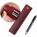 Miniatyrbillede 3 af 7: Læder Pen Pung Fyldepen Pung Enkelt Pen Etui Holder Holdbar Pen Etui Skrivebordsartikler til Kontor Taske Pung Holder Box Organizer Vinrød