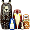 Miniatyrbild 1 av 5: Ryska Nesting Dolls - Björnträdockor i trä Matryoshka för barn Handgjorda söta tecknade djur Mönster Nesting Doll Toy Stacking Doll Set om 5