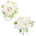Miniatyrbillede 1 af 4: 2 stk. kunstige håndledsblomster hvide roser til bryllup, mænds boutonniere rose corsage, brud brudepige håndledsrem armbånd bryllupsblomster