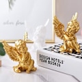 Miniatyrbillede 2 af 5: Sæt med 2 gyldne engle i harpiks, statue, indendørs og udendørs dekoration til hjem og have