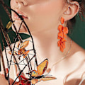 Miniatyrbillede 3 af 5: Akryl Rose Kronblad Øreringe Dangle Overdrevne Blomster Øreringe Drop Blomster Kvast Øreringe Orange
