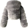 Miniatyrbilde 2 av 4: Pelsjakke for kvinner med hette, kortere boblejakke, fleece, varm jakke, pluss størrelse, vinterjakke for kvinner Gray XL