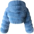 Miniatyrbilde 2 av 4: Pelsjakke for kvinner med hette, kortere boblejakke, fleece, varm jakke, pluss størrelse, vinterjakke for kvinner Sky Blue 4XL