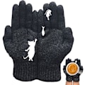 Miniatyrbild 1 av 5: Vinterhandskar | Mjuka och varma ullvävda handskar med kattfisktryck, vintervävda handskar bekväma elastiska termiska halkfria handskar för utomhusbruk