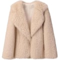 Miniatyrbillede 1 af 8: Chic Damejakke med Sjal Krave, Dobbelt Bryst, Lang Uld Model Beige Fur Coat M