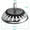 Miniatyrbillede 3 af 5: Køkkenvask Si Strainer Prop i Rustfrit Stål Fortykket Egnet til Køkkenvask Huldiameter 78mm