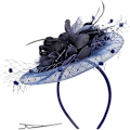 Miniatyrbild 5 av 5: Dam Fascinator Pillbox Hatt Kvinnor Blomma Bowler Hatt Fjäder Bröllop Cocktail Hatt Hårklämma Fest Hatt Hårtillbehör med Hår(Djup Blå) Deep Blue