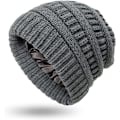 Miniatyrbillede 1 af 5: Vintervarm Strikket Hat med Satinforing Kabelstrikket Beanie Chunky Slouchy Skull Cap til Kvinder Grey