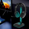 Miniatyrbild 2 av 5: RGB Gaming Headsethyll, Headsetställ med 3,5 mm AUX och 2 USB-laddningsportar, skrivbordsställ för spelheadset med gummibas