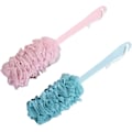 Miniatyrbilde 1 av 7: 2-pak Loofah-badbørste med langt håndtak Bad Dusj Ryggskrubb Kroppsbørste for menn og kvinner Rosa og blå
