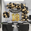 Miniatyrbillede 2 af 4: 18 års fødselsdagsdekorationer, 18 års fødselsdagsfestdekorationer i sort guld, fødselsdagsballonbuesæt sort guldballon