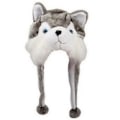 Miniatyrbillede 2 af 2: Sødt plysdyr til voksne og børn - Vinterhue med pompon-ender, lange stropper, sjovt, fyldt legetøj, ørevarmerhue, cosplay Huskies