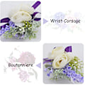 Miniatyrbillede 2 af 5: 2 stk. håndledsblomster, kunstige bryllupshåndledsblomster og boutonniere sæt brud håndblomst mænd boutonniere til bryllup, lilla bånd
