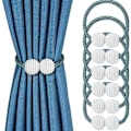 Miniatyrbild 1 av 7: Magnetiska gardinuppsättningar (6-pack), moderna pärlgardinuppsättningar med klämmor, repuppsättningar, gardinhållarspännen, vävda repuppsättningar Navy Blue
