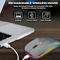 Miniatyrbillede 3 af 7: LED trådløs mus, slank genopladelig trådløs lydløs mus, 2.4G bærbar USB optisk trådløs computermus med USB-modtager til notesbog, pc, bærbar computer Dark Grey