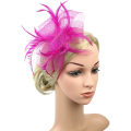 Miniatyrbillede 4 af 4: Dame Fascinator Hat Blomst Bryllup Fascinator Hårbøjle Fjer Brude Hovedbeklædning Hovedstykker Hat Bowler Mini Top Hat Hårklemmer rose red