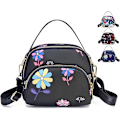 Miniatyrbild 1 av 5: Cross Body Phone Bag Women,Nylon Wallet Shoulder Bag,3 Layers Zipper Cell Phone Purse with Adjustable Strap(Black Pattern 2)