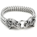 Miniatyrbillede 1 af 5: Viking ulvehoved armbånd til mænd i rustfrit stål konge kæde nordisk smykker biker amulet Odins ulve armbånd 19CM