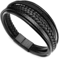 Miniatyrbild 1 av 4: Herr armband Flätad läderarmband med magnetlås 20.5cm
