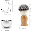 Miniatyrbillede 3 af 7: Sæt til barbering for mænd, vådsæt til barbering 3 i 1, inklusive barberbørste, barberskål i rustfrit stål, sikkerhedsstander, holdbar og nem at rengøre