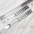 Pikkukuva 2 / 5: Metallinen taittuva lusikkahaarukka perhospeli turvallisuusharjoituslusikka