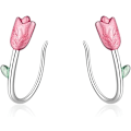 Miniatyrbilde 1 av 6: Sterling Sølv Tulipan Blomst Crawler Ørepynt Mansjett for Kvinner Tenåringsjenter Rosa Blomst Wrap Ørepynt Klatrer