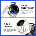 Miniatyrbilde 4 av 5: Yaju pneumatisk albue og rett rør kombinasjon 1/4\" rør Od X 1/2\" Npt gjenge push-in kobling 6mm (4stk)