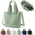 Miniatyrbild 1 av 6: Multifunktionell Tote Bag med dragkedja, handgjord canvasväska med fack, multifunktionell axelväska för kvinnor, damer, universitet, skola, arbete, resor Green - Medium