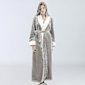 Miniatyrbillede 2 af 5: Dame Badekåbe Blød Fleece Lang Kåbe Natkjole Grey XL