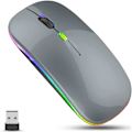 Miniatyrbillede 1 af 7: LED trådløs mus, slank genopladelig trådløs lydløs mus, 2.4G bærbar USB optisk trådløs computermus med USB-modtager til notesbog, pc, bærbar computer Dark Grey