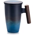 Miniatyrbilde 1 av 6: Tekopp med lokk, porselenstekopp med rustfritt stål infuser, perfekt for kontor og hjemmebruk, svart 350 ml (svart cyan)