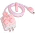 Miniatyrbillede 1 af 5: iPhone/iPad 18W/20W USB-C Oplader Cover Sød 3D Sløjfe Design Klar Blød Oplader Beskytter Kawaii