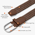 Miniatyrbild 5 av 6: Herrbälte, Elastiskt flätat bälte Unisex Herr Dam Flätat Elastiskt Stretch Vävt Bälte 33mm(1,25\"), Längd 42\"(107cm) Passar Midja 33\"-36\", Flera Färger Brown