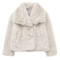 Miniatyrbillede 1 af 9: TRAFZA - Kvindes kort jakke i kunstig læder, tyk og varm langærmet frakke, ensfarvet, elegant, trendy, vinter Beige White XS