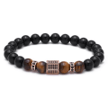 Miniatyrbilde 1 av 5: Armbånd for menn med svarte blanke steinkuler, zirkon og gullbelagte lykkekuler Rose Gold
