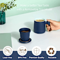 Miniatyrbillede 2 af 5: Tekop med teinfuser og låg, løs te-si med træhåndtag, 360 ml mat keramisk teinfuser gave Dark Blue