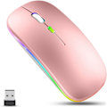 Miniatyrbillede 1 af 7: LED trådløs mus, slank genopladelig trådløs lydløs mus, 2.4G bærbar USB optisk trådløs computermus med USB-modtager til notesbog, pc, bærbar computer Rose Gold