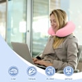 Miniatyrbilde 6 av 6: Reisepute Nakkepute Memory Foam Reiseputer Hode Støttepute for Fly Kontor Reise Essensielle Flyputer for en Lang Hauls Hvile Pink