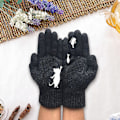 Miniatyrbild 3 av 5: Vinterhandskar | Mjuka och varma ullvävda handskar med kattfisktryck, vintervävda handskar bekväma elastiska termiska halkfria handskar för utomhusbruk