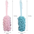 Miniatyrbilde 2 av 7: 2-pak Loofah-badbørste med langt håndtak Bad Dusj Ryggskrubb Kroppsbørste for menn og kvinner Rosa og blå