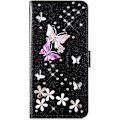Miniatyrbild 2 av 5: Fodral för iPhone 7/iPhone 8 Flip Case Premium PU Läder Plånboksfodral 3d Handgjord Glitter Bling Shiny Diamond Butterfly Med Kortplatser Stativ För Ip