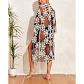 Miniatyrbillede 6 af 6: Dames Badetøj Cover Up Badetøj Kimono Lang Strandkjole Blomsterblonde Bikini Badetøj Coverup Solbeskyttelse Tøj black