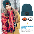 Miniatyrbillede 5 af 5: Hue Beanie Hat med Lys og Rødt Advarselslys. Genopladelig LED-belyst Hue