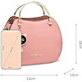 Miniatyrbild 2 av 5: Dammode Handväska med Topphandtag, Axelremsväska, Runda Axelväska för Flickor och Kvinnor, PU-Läder Messenger Bag, Söt Handväska med Kattberlock Pink