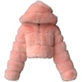 Miniatyrbilde 1 av 4: Pelsjakke for kvinner med hette, kortere boblejakke, fleece, varm jakke, pluss størrelse, vinterjakke for kvinner Pink M