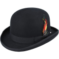Miniatyrbilde 1 av 2: Unisex Hard Top Ull Bowler Hat Med Fjær Satengfôret Størrelser S Til Xl S Black