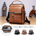 Miniatyrbild 1 av 2: Herr Läder Cross Body Messenger Väska Axelväska Researbete Affärsväska Deep Brown