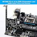 Pikkukuva 5 / 5: Pci-e 1x - USB 3.2 Gen1 5gbps Type-e A-key -laajennuskortti, etupaneeli Type-c -liitäntä pöytätietokoneelle Black